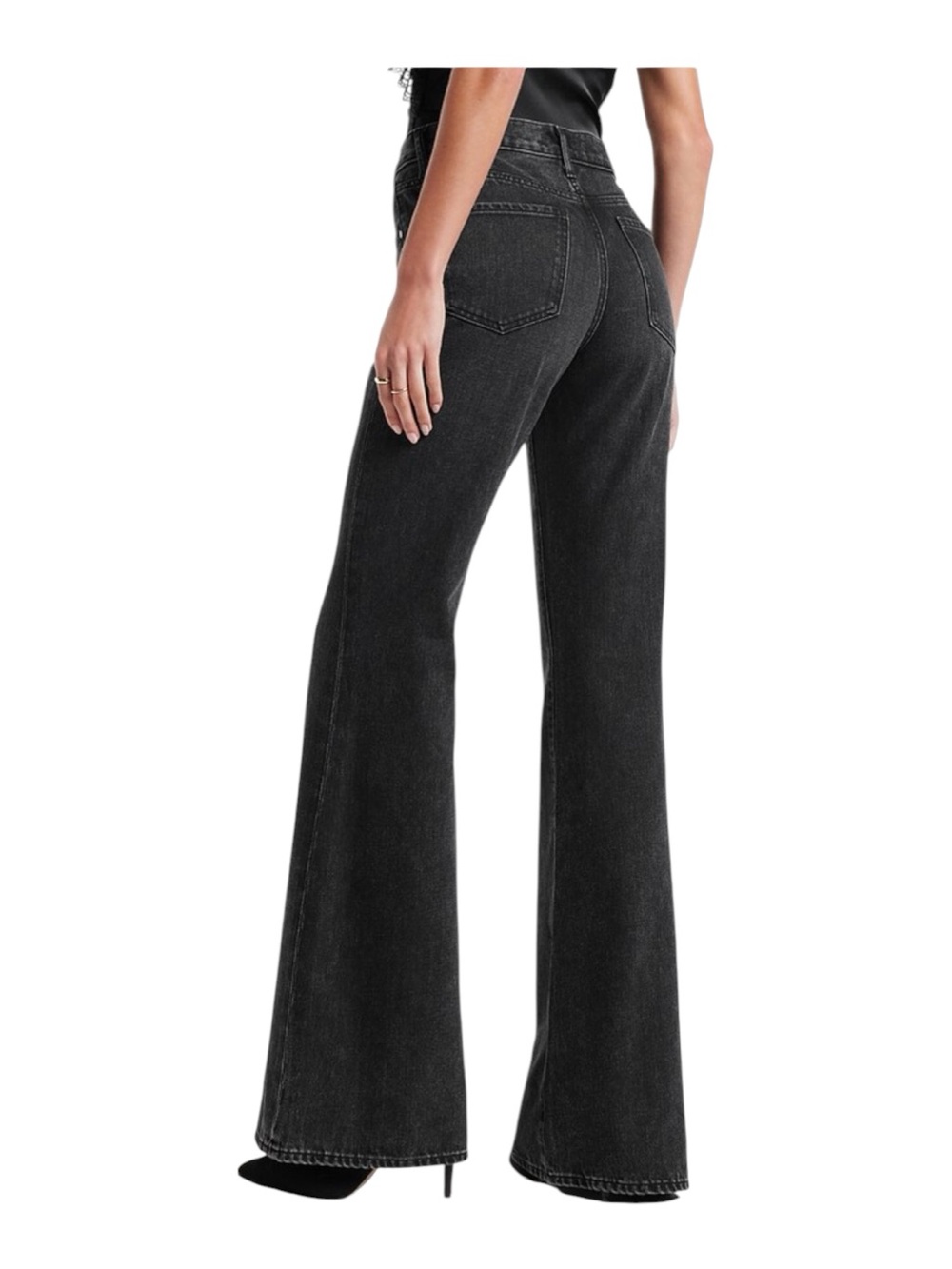 NWT EXPRESS Mid Rise Washed Black '70s Flare Jeans SIZE 2 SHORT